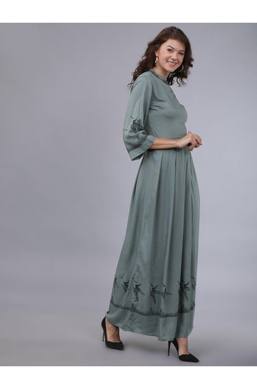 Printed A-Line Pleated Maxi Dress