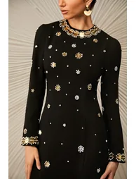 Lauryn Crystal Embellished Long Sleeve Maxi Dress - 8
