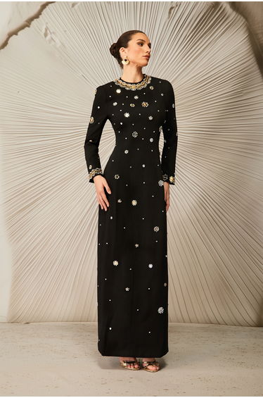 Lauryn Crystal Embellished Long Sleeve Maxi Dress