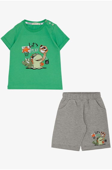 Boys' Playtime Shorts Set with Happy Animals Print, Green