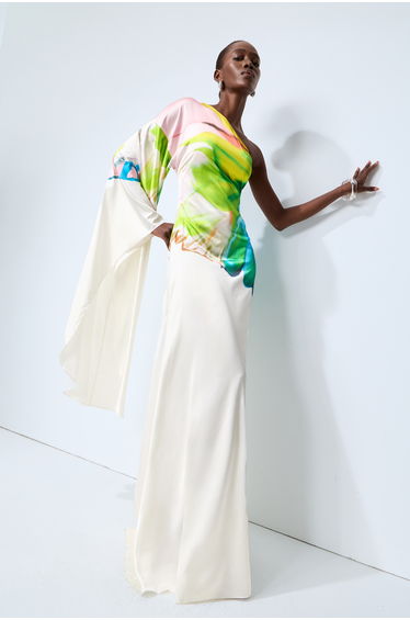Bernice Printed Single Sleeve Maxi Dress