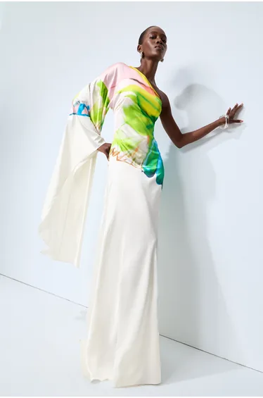 Bernice Printed Single Sleeve Maxi Dress