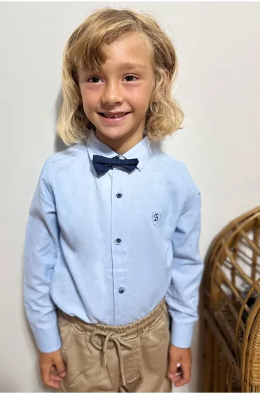 Boys' Shirt with Bow Tie, Light Blue