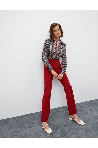 High Rise Ribbed Fabric Trousers