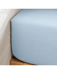 شرشف سرير بولي قطن سادة بحواف مطاطية ارتفاع 30 سم  - 1