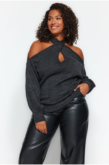 Anthracite Knitwear Plus Size Sweater