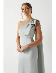 Bow And Drape Detail One Shoulder Satin Dress - 1