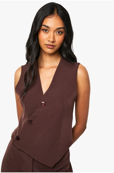 Asymmetric Adjustable Back Waistcoat - chocolate