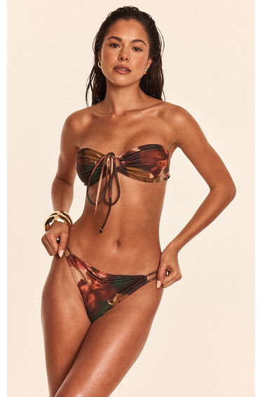 Multi Watercolour Floral Ruched Waist Panel Tanga Bikini Bottoms
