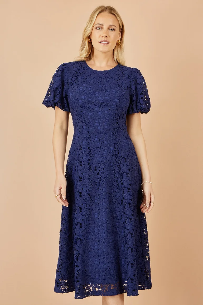 Yumi Navy Lace Midi Skater Dress - 2