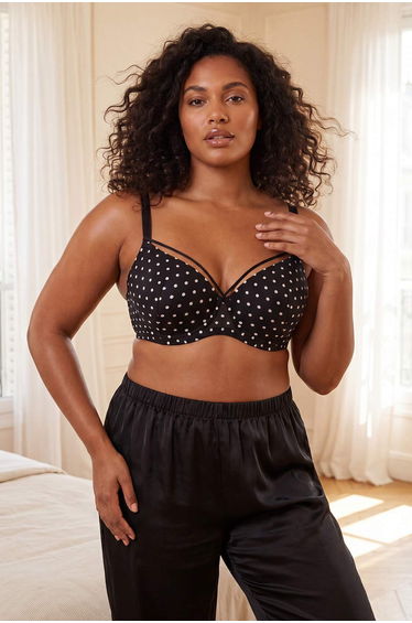 Black Polka Dot Fixed Cup Plus Size Bra