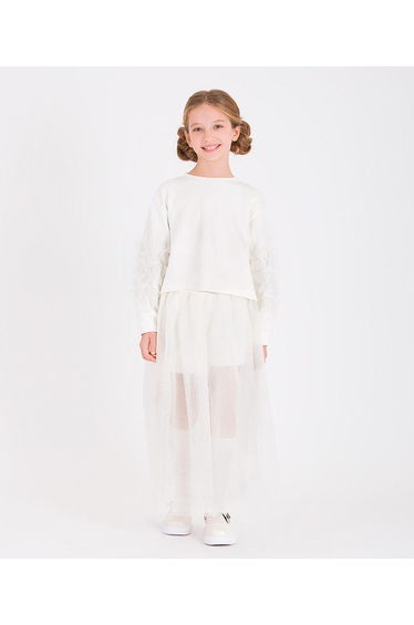 Girls Long Tulle Skirt in White