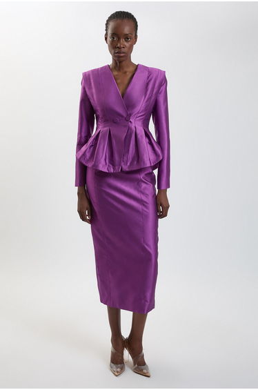 Structured Satin Peplum Tailored Blazer