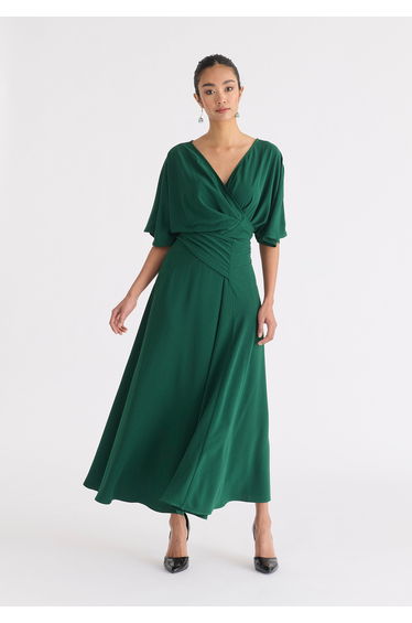 Flare Sleeves Maxi Wrap Dress