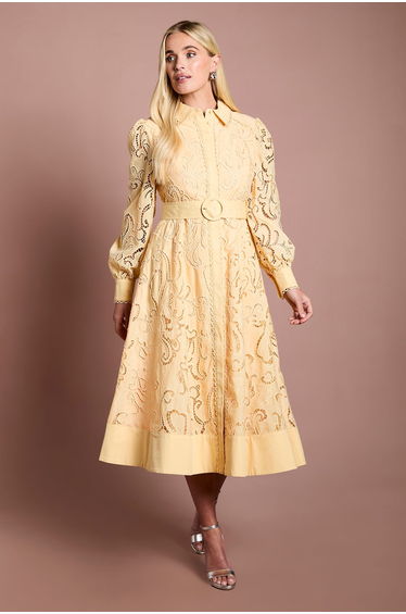 Petite Embroidered Cutout Belted Shirt Dress
