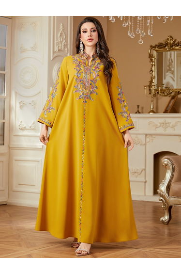 Women Embroidered Notch Neck Jalabiya
