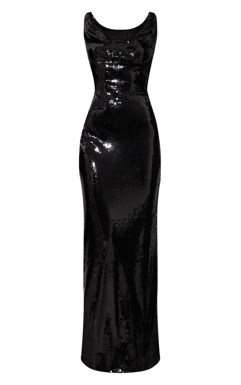 black sequin cowl dress Buy Roman Black Sequin Cowl Neck Stretch Dress from Next USA