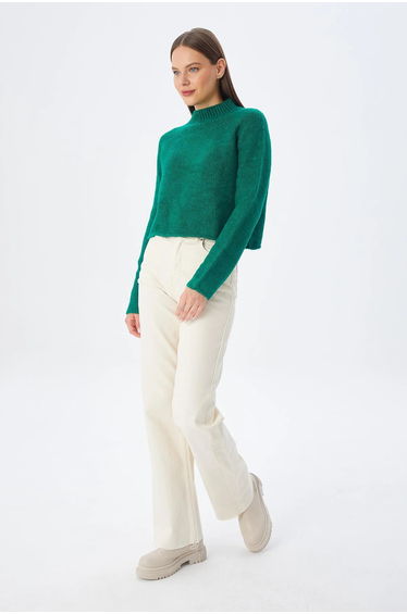 MIXRAY Women's Cropped Textured Knit Sweater
