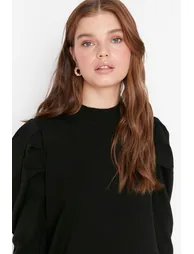 Black Column Midaxi Jumper Dress with Long Sleeves - 2