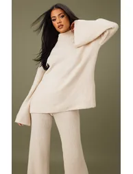 Tall Oatmeal Luxe Rib Knit Oversized Jumper - 1