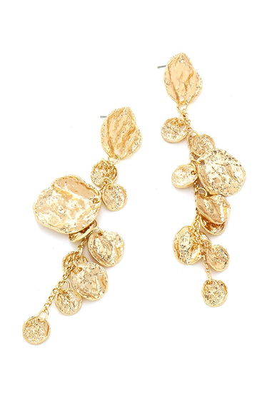 Vintage Textured Gold Disc Drop Earrings