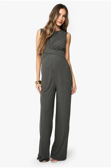 جمبسوت منزلي مضلع بلا أكمام لون أخضر - للحوامل