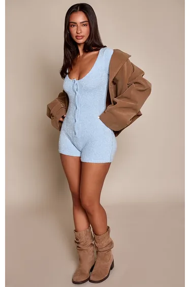 Petite Baby Blue Fluffy Knit Playsuit
