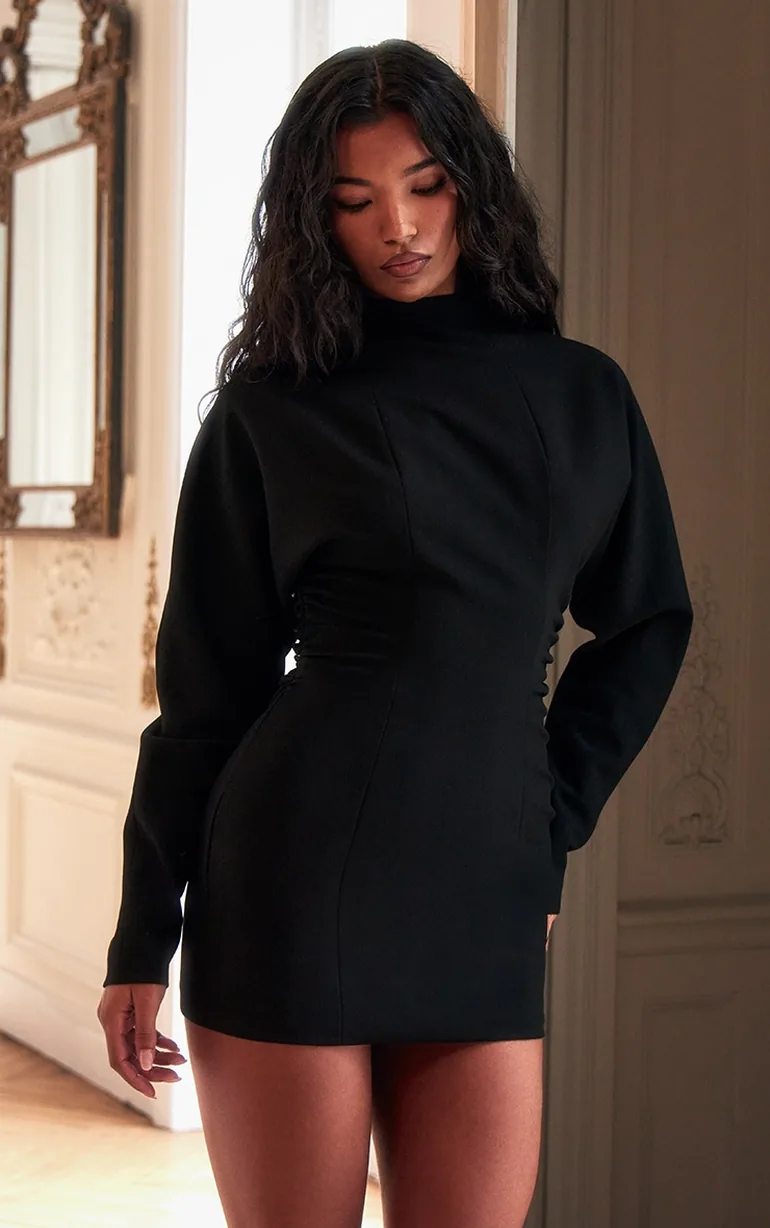 fitted dress long sleeve Women's Black, Long-Sleeve Form-Fitted Dress Shirt