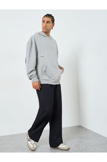 Men Grey Slogan Print Oversized Hoodie