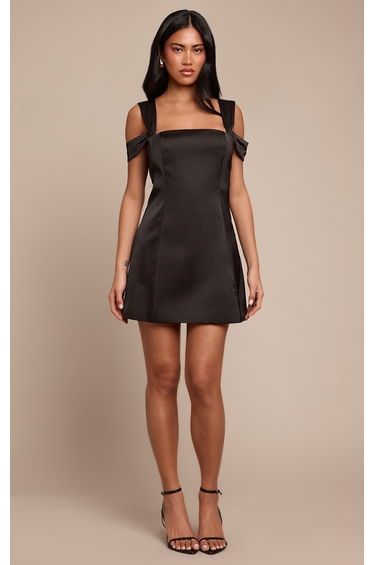 Black Satin Strappy Shift Dress