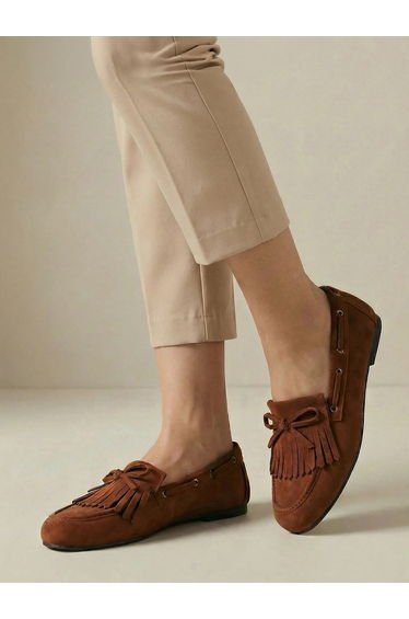 Brown Suede Tassel Moccasin Loafers