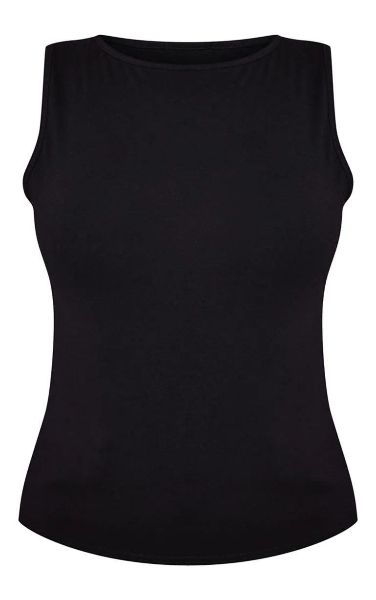 Black Cotton Boatneck Sleeveless Top - 4
