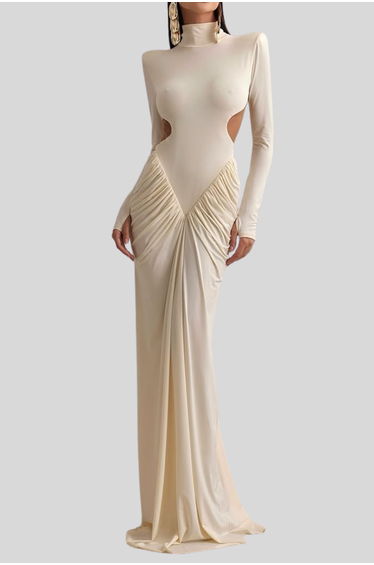 Cesarina Cutout Ruch Long Sleeve Maxi Dress