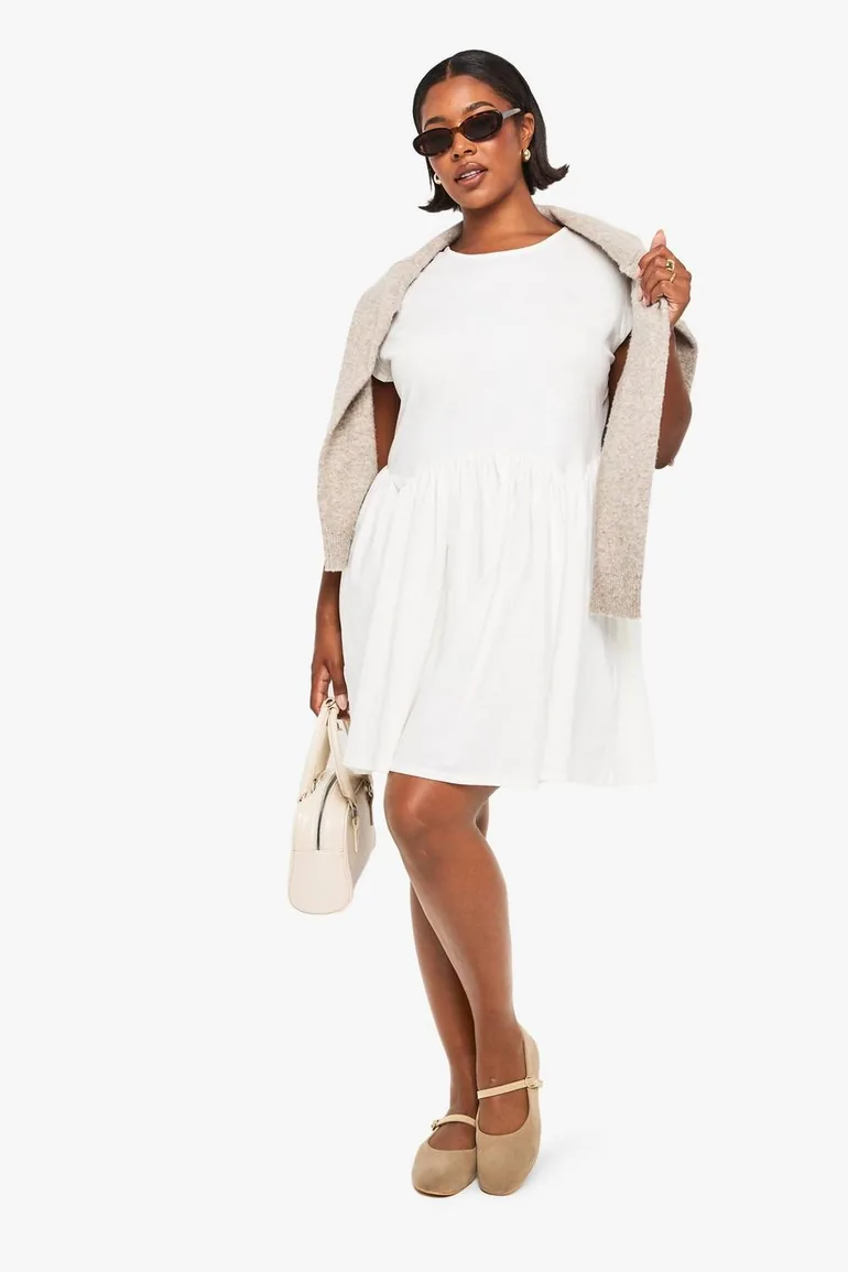 plus cotton t-shirt smock dress - white Boohoo White : Dresses : VogaCloset  Libya