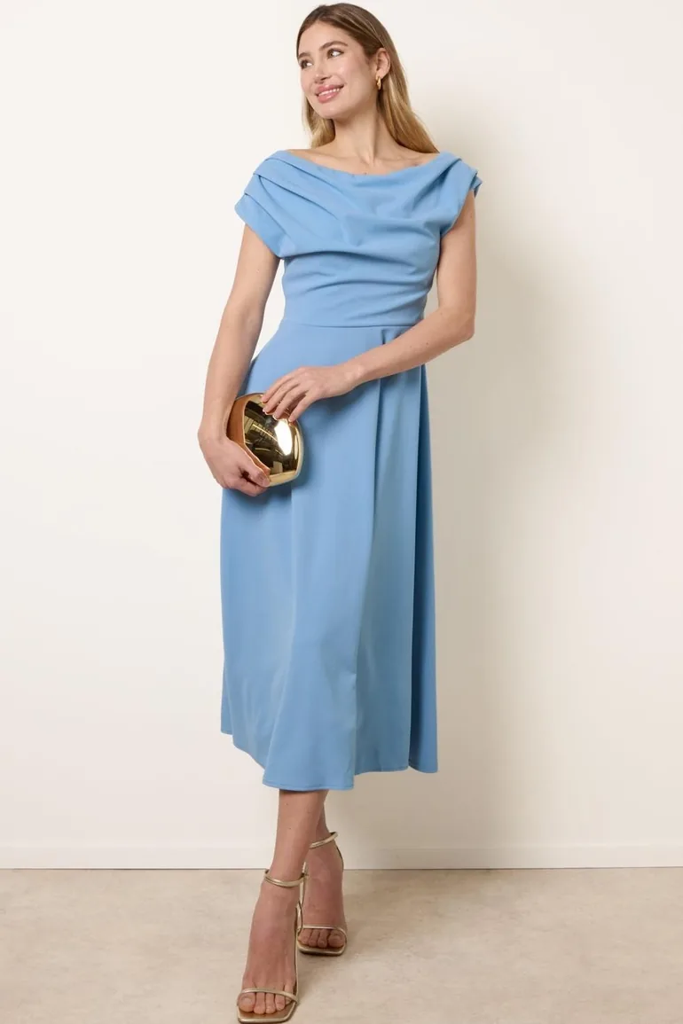 Scuba Crepe Off-Shoulder Skater Dress