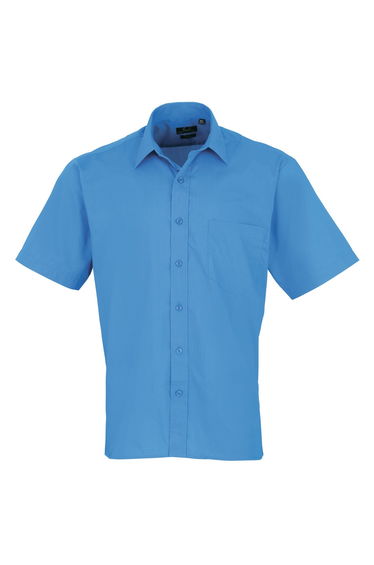 Premier Mens Short Sleeve Formal Poplin Plain Work Shirt - Sapphire