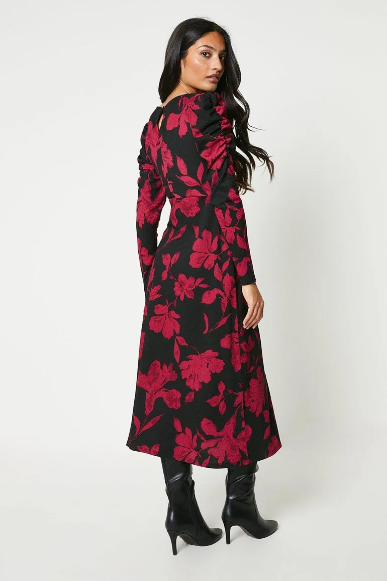 Red Floral Keyhole Midi Dress - 2