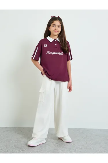 Teen Girls Printed Oversized Polo T-Shirt