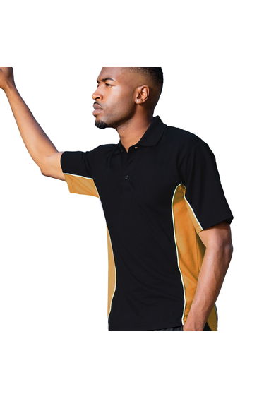 Gamegear Mens Track Pique Short Sleeve Polo Shirt Top - Black/Gold/White