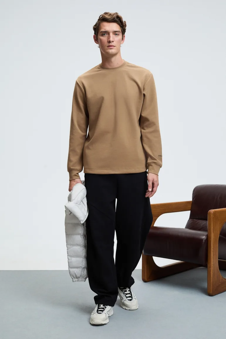 GRIMELANGE EDMUND Men's Sleeve Printed, Elastic Hem with Stopper, Crew Neck, Mink Sweatshirt - 2