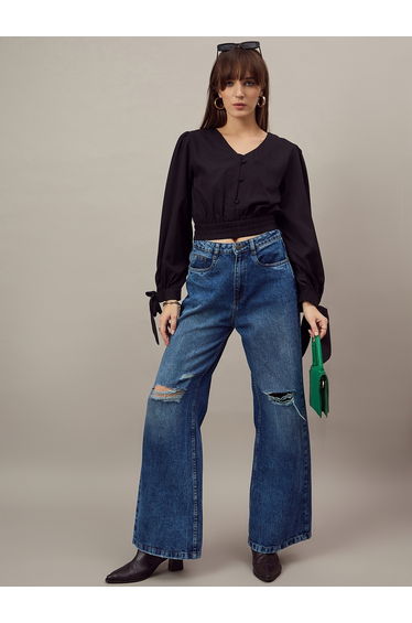 Black Long Sleeve Crop Top