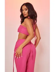 Petite Pink Ring Detail Linen Look Bralet - 1