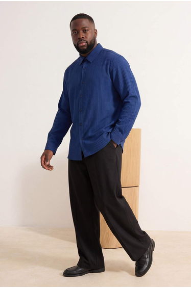 Navy Blue Regular Men's Large Size Shirt