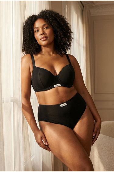 Black Slogan Embroidery Detailed Camisole Knitted Plus Size Underwear Set