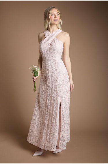 Lace Cross Neck Bridesmaid Maxi Dress