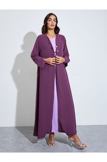 closed front abaya with crystal buttons