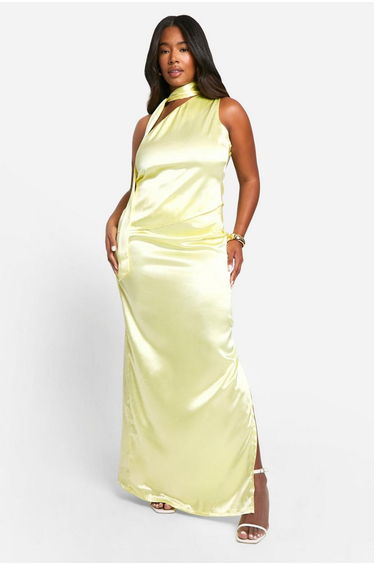 Plus Premium Satin One Shoulder Top & Maxi Skirt Co-ord