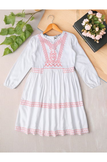 Embroidered Notch Neck Knee-Length Dress