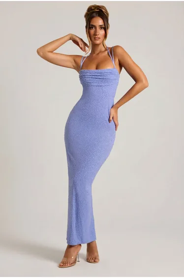 Embellished Cowl Neck Maxi Dress in Powder Blue