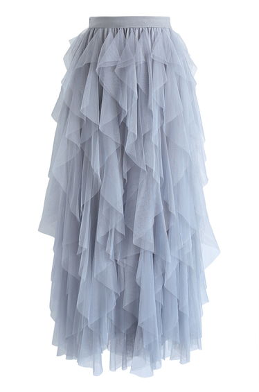 The Clever Illusions Mesh Skirt in Dusty Blue